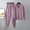 Damen Zweiteilige Strickset mit V-Ausschnitt Pullover & Hose – Noelia