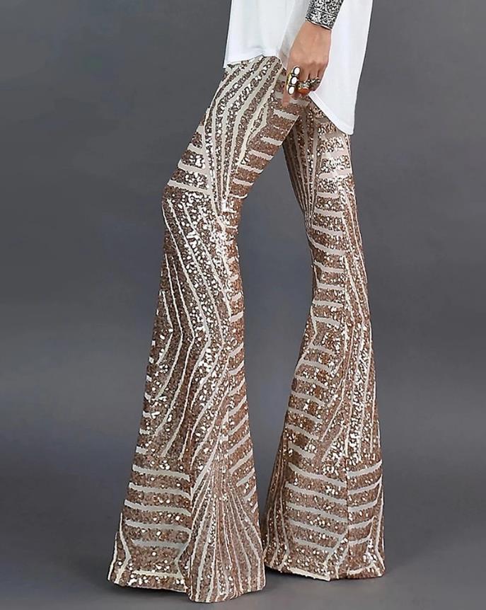 Glitzernde Damen Schlaghosen mit weitem Bein – Zarah