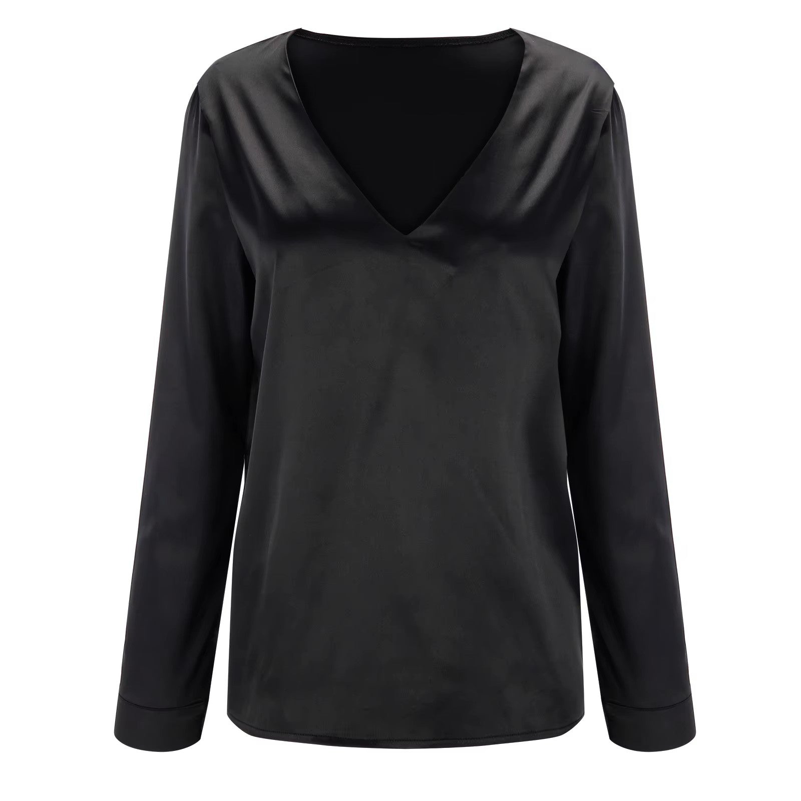 Satin Damenbluse mit tiefem V-Ausschnitt & langen Ärmeln – Daria
