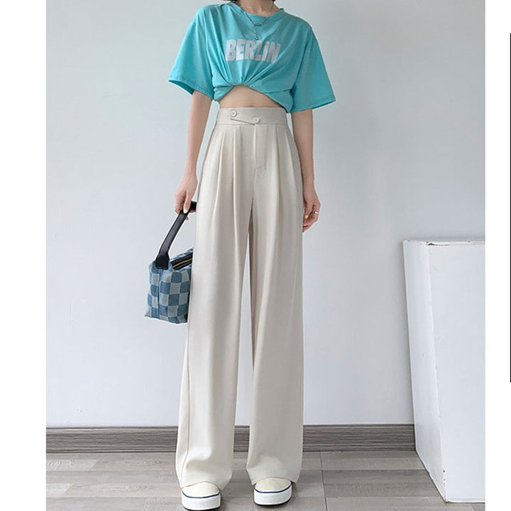 High-Waist Casual Damen Hose mit weitem Bein – Emilia