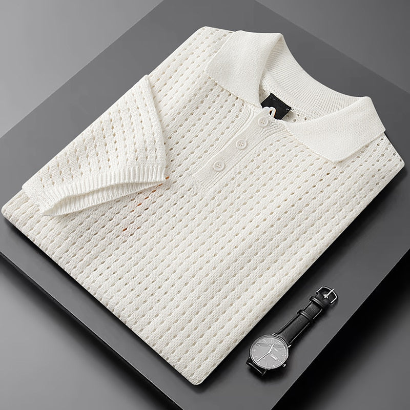 White Airy Men's Polo with Fine Knit Texture – Daan
