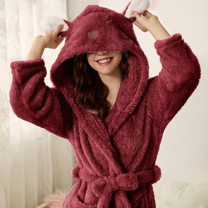 Warm flannel bathrobe with hood and bunny ears – BunnyHug