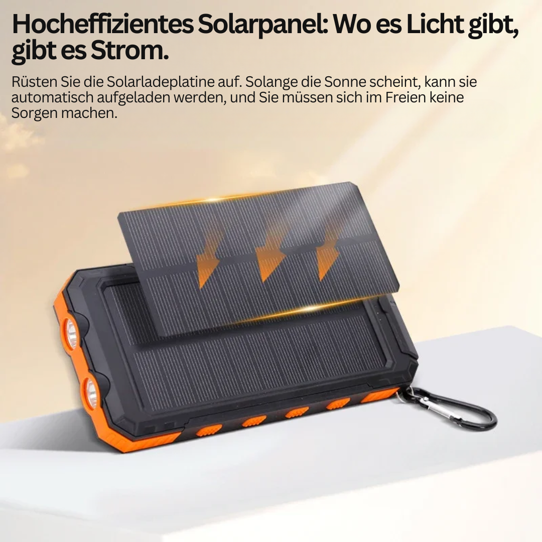 Solarbetriebene Powerbank mit Taschenlampe – SolarCharge Pro