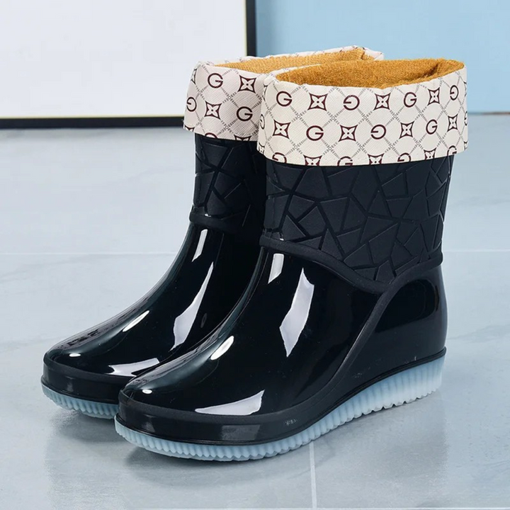 Damen Regenstiefel halbhoch wasserdicht mit Muster & Antirutschsohle – Marvella