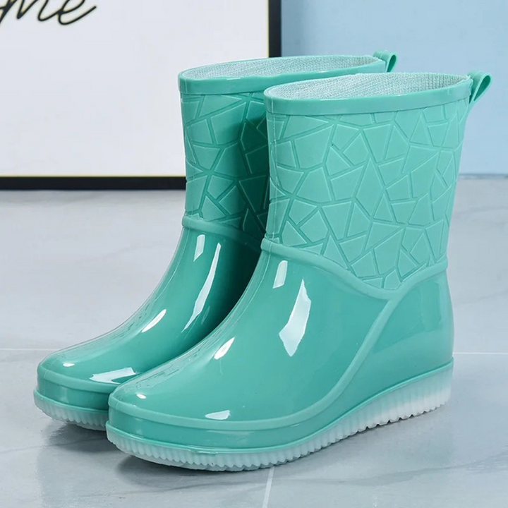 Damen Regenstiefel halbhoch wasserdicht mit Muster & Antirutschsohle – Marvella