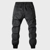 Schwarze Herren-Cargohose, elastischer Bund, Taschen, Freizeitmode, Baumwolle.