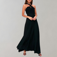 Damen schwarzes Wickelkleid, elegant, ärmellos, für Hochzeit und festliche Anlässe.