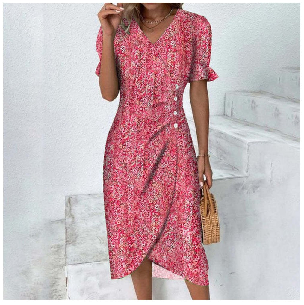 Knopfkleid mit V-Ausschnitt & Kurzarm – Luisa