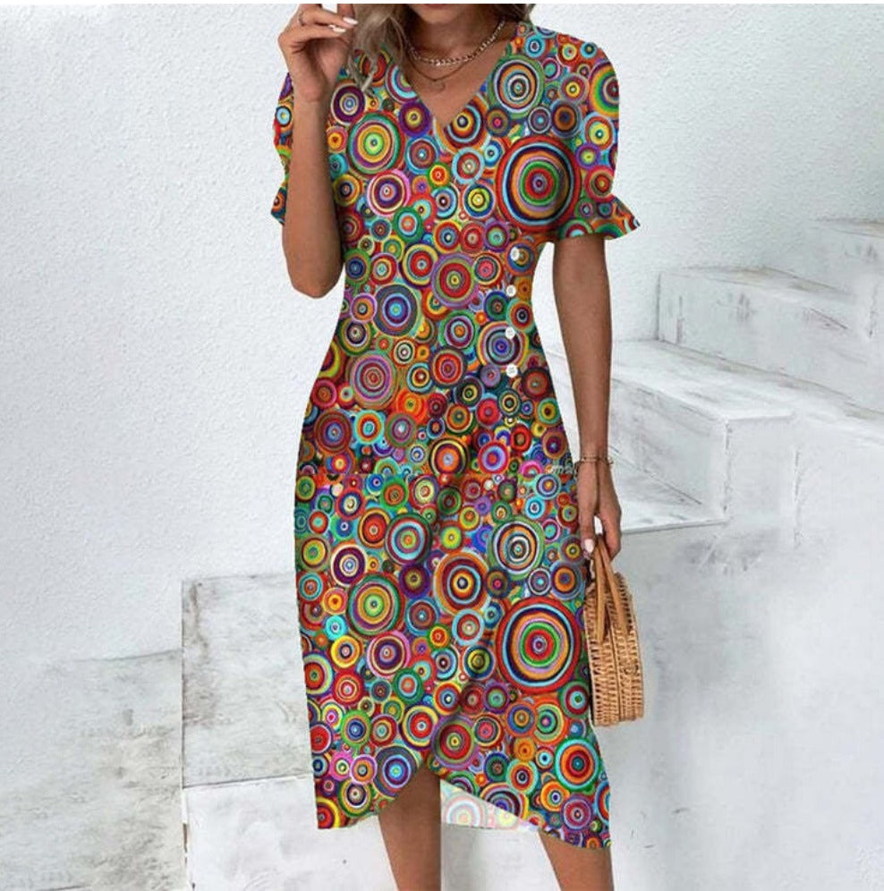 Knopfkleid mit V-Ausschnitt & Kurzarm – Luisa