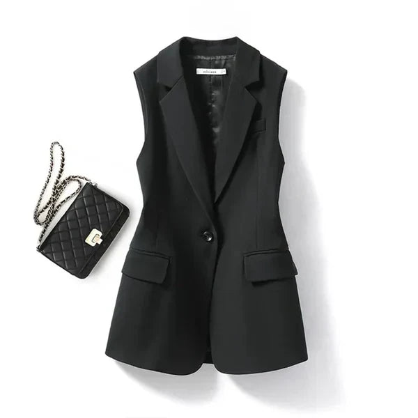 Trendy Sleeveless Blazer - Celeste