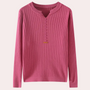 Rosa Strickpullover Damen, gerippte Baumwolle, Langarm, Knopfleiste, modisch, bequem