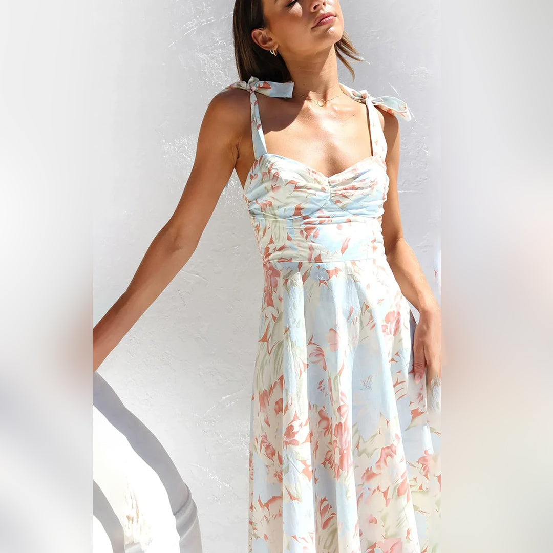 Blumen Midi-Kleid aus leichtem Stoff – Alina