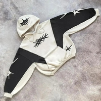 Schwarz-weißer Kapuzenpullover mit abstraktem Muster, Baumwolle, Unisex, Streetwear-Mode.