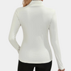 Damen Langarmshirt weiß, Rückansicht, elegantes Design, Baumwolle, Freizeitmode.
