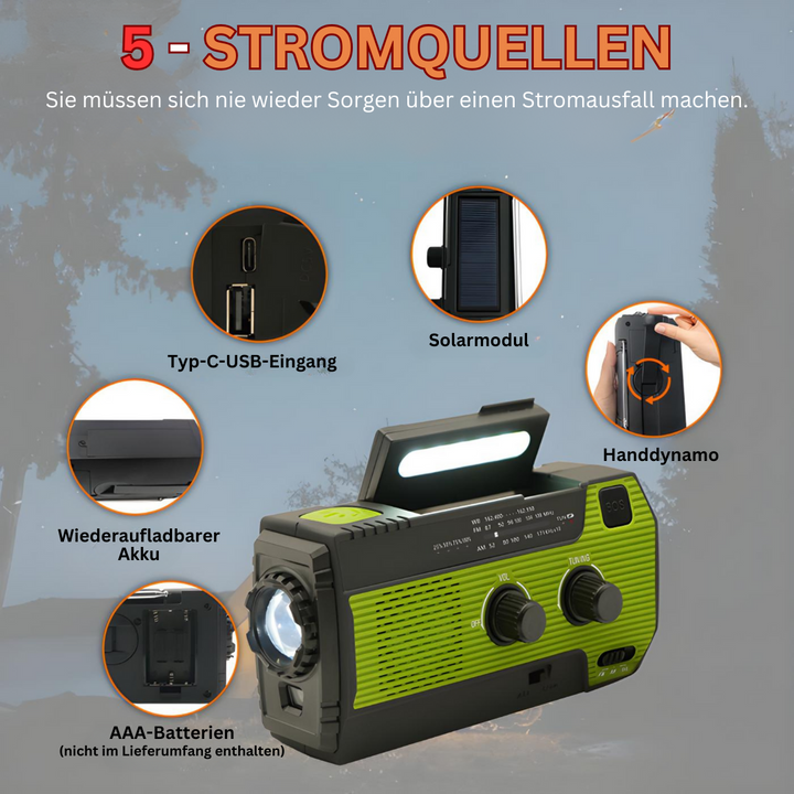 Portable Emergency Radio with Solar Power - PowerWave