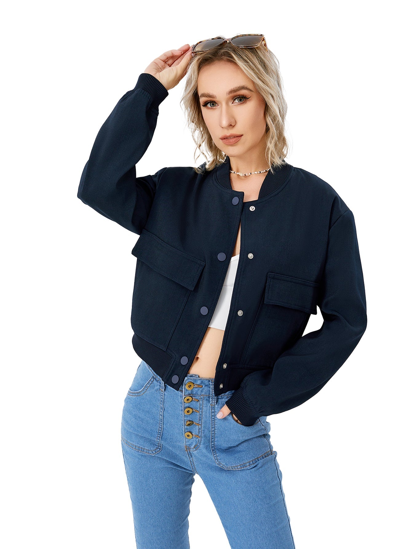 Leichte Damen-Bomberjacke mit Knopfverschluss – Mira