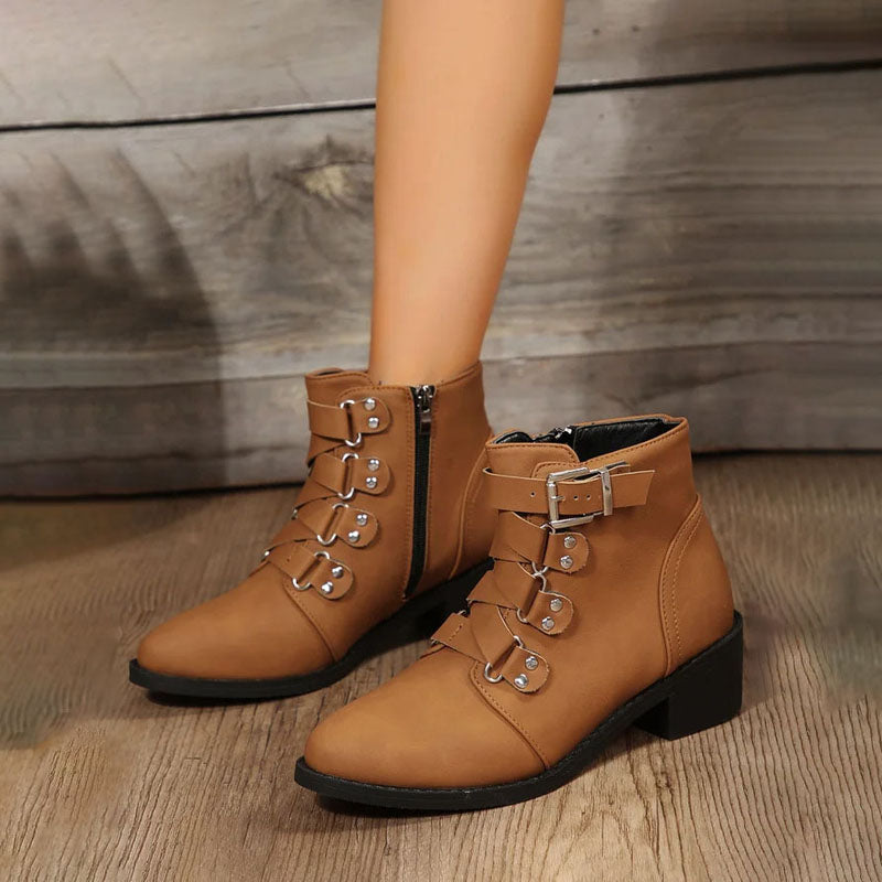 Damen Stiefeletten mit Blockabsatz im Vintage Look – Yolisa