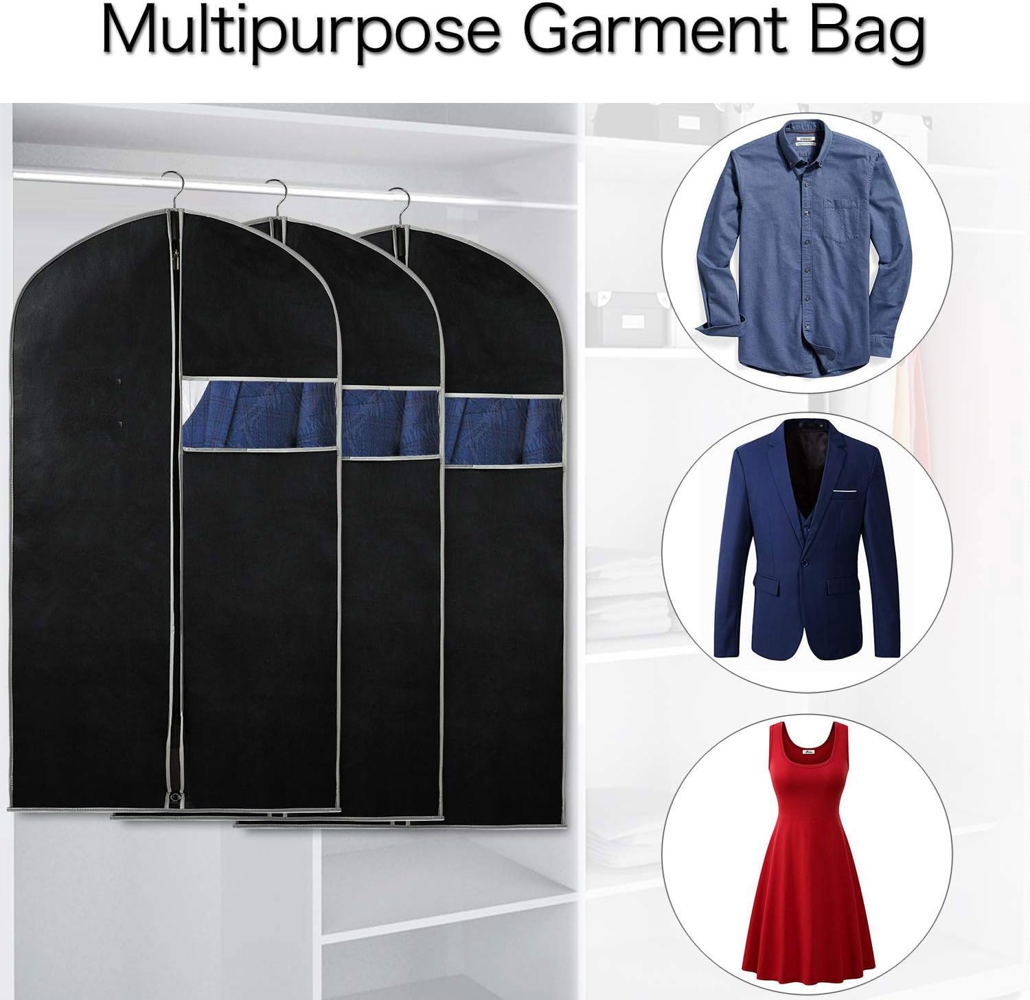 Atmungsaktive Kleidersack-Set – 5er-Pack Kleideraufbewahrungshüllen mit Sichtfenster (1+1 GRATIS)