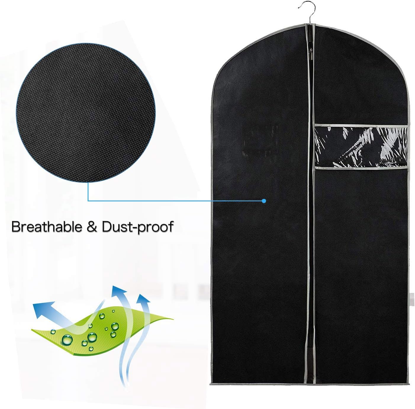 Atmungsaktive Kleidersack-Set – 5er-Pack Kleideraufbewahrungshüllen mit Sichtfenster (1+1 GRATIS)