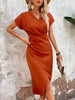 Stilvolles Orange V-Ausschnitt Midikleid - Ruby