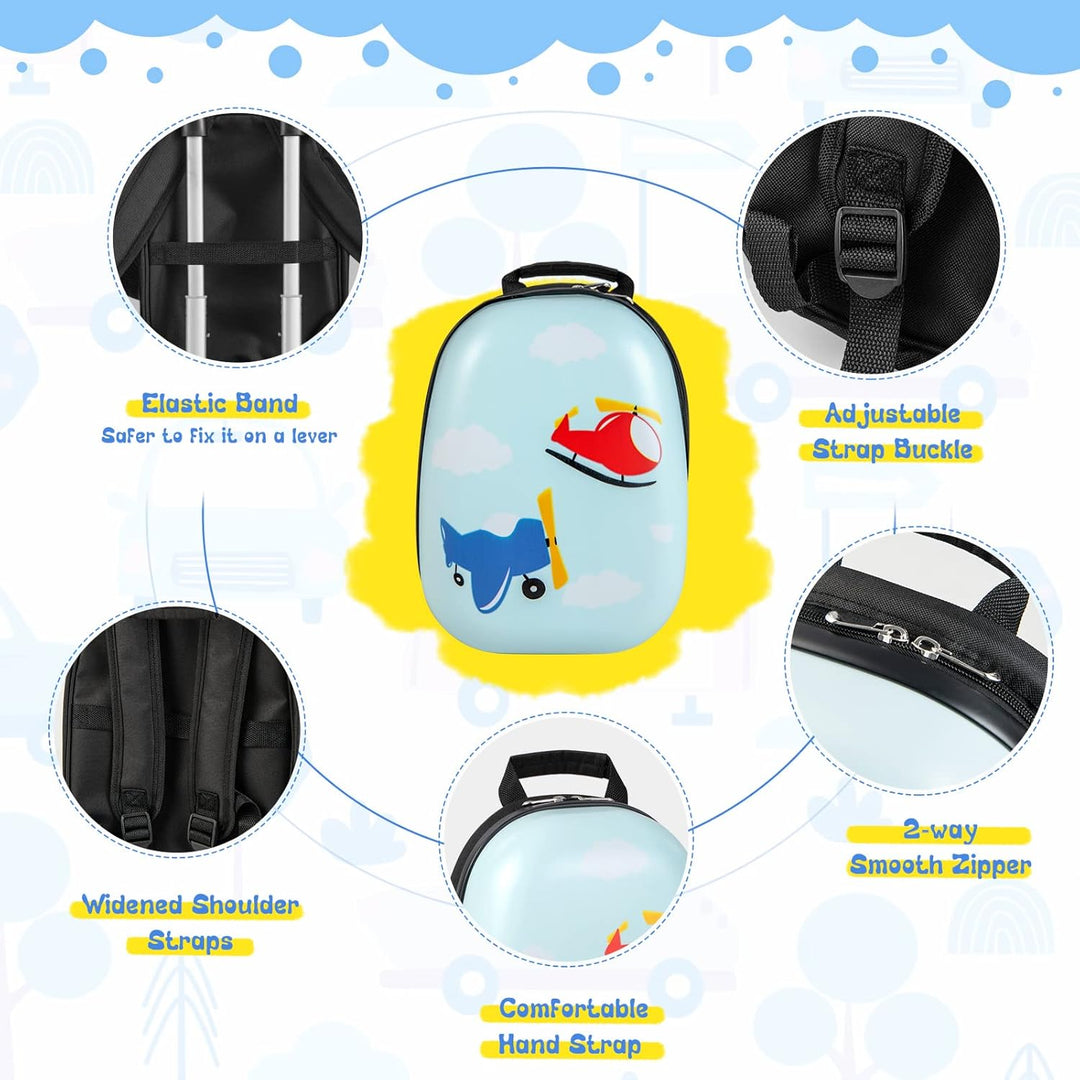 Kinder 2-teiliges Hartschalen-Gepäckset und Rucksack mit 360°-Rädern – Hubschrauber