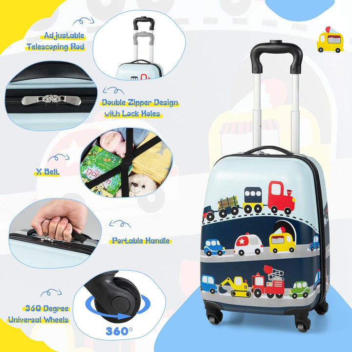 Kinder 2-teiliges Hartschalen-Gepäckset und Rucksack mit 360°-Rädern – Hubschrauber