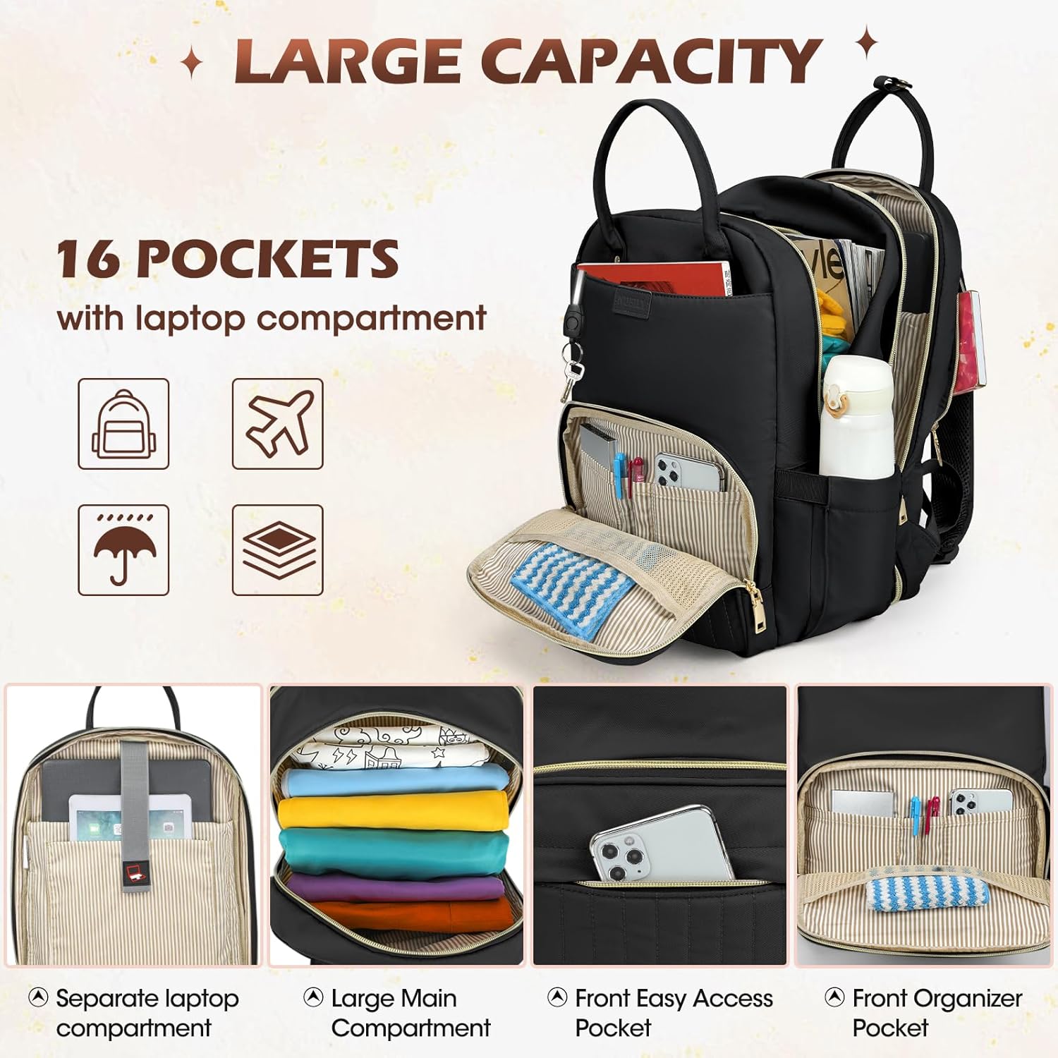 Wasserfester Reiserucksack mit Laptopfach und mehreren Fächern – AeroFlex-Serie