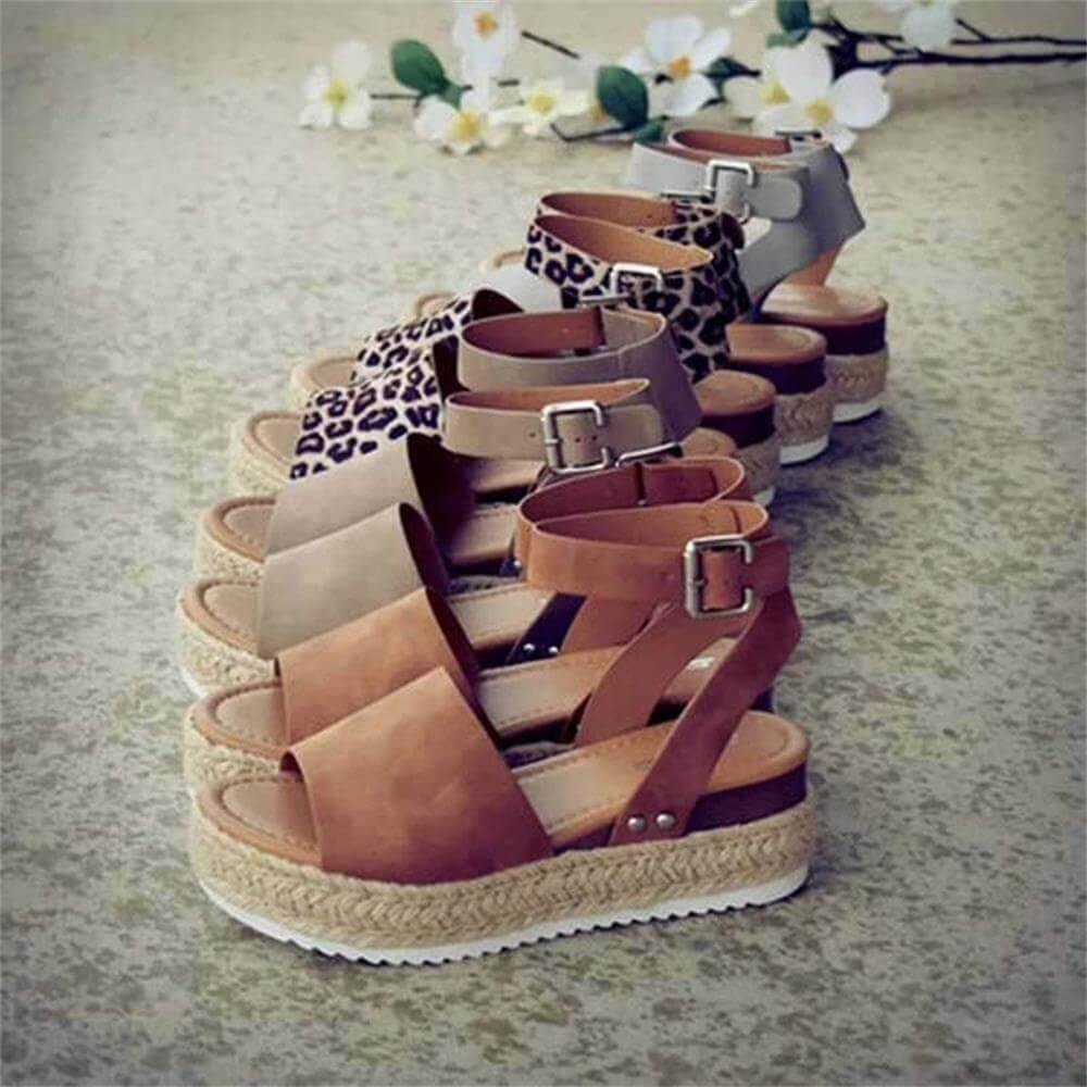 Damen Plateau-Espadrille Sandalen mit Keilabsatz & Riemchen – Livia