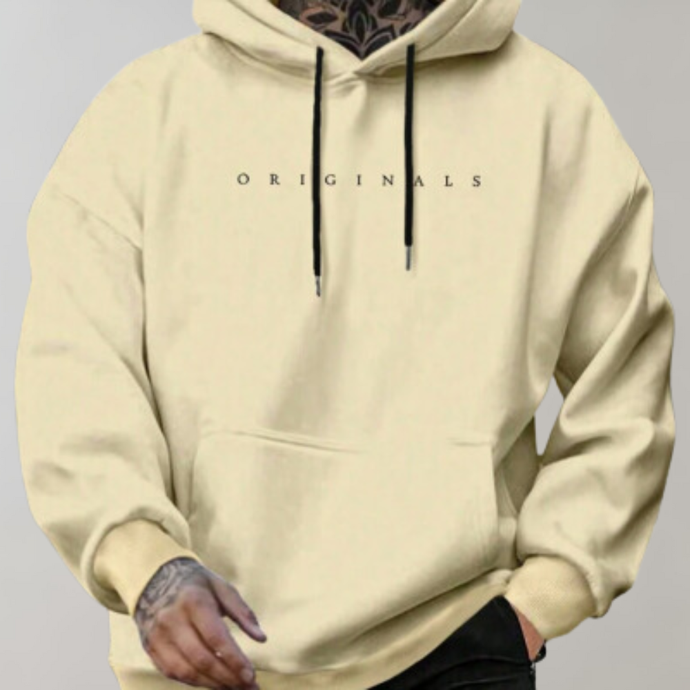 Gelbes Hoodie "ORIGINALS", Unisex, Baumwolle, Kapuze mit Kordelzug, lässiger Stil.