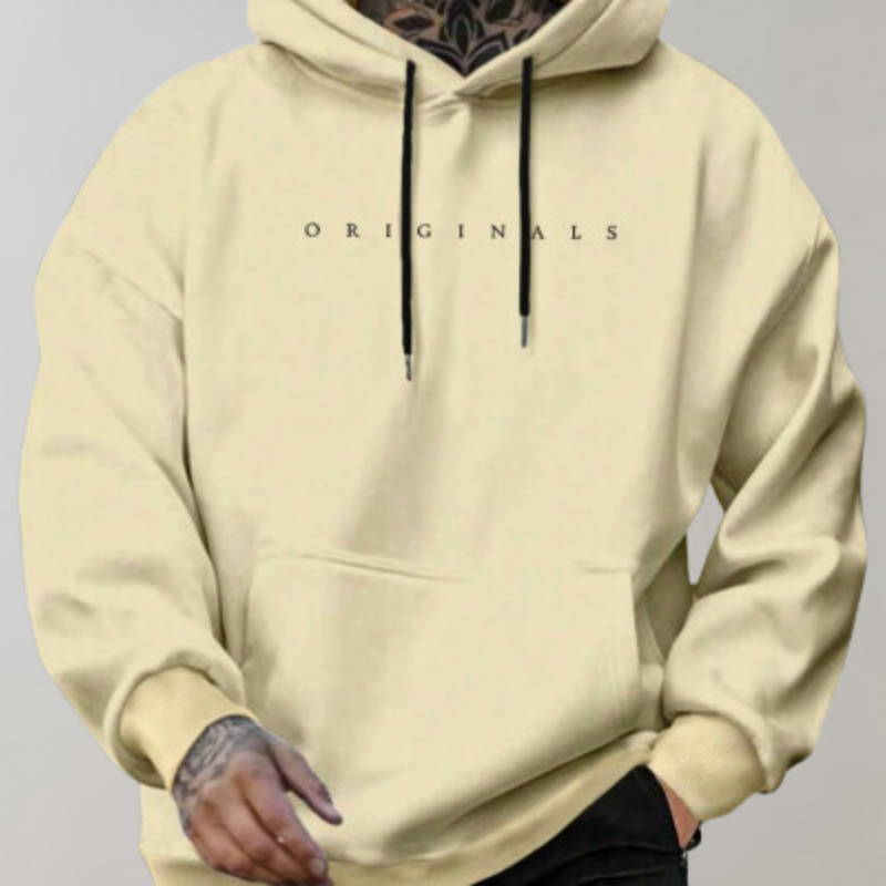 Gelbes Hoodie "ORIGINALS", Unisex, Baumwolle, Kapuze mit Kordelzug, lässiger Stil.
