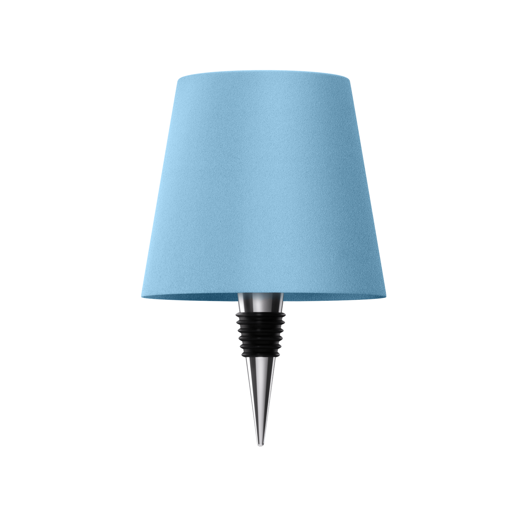 Blaue Flaschenlampe mit transparentem Schirm, modernes Design, dekorative Beleuchtung.