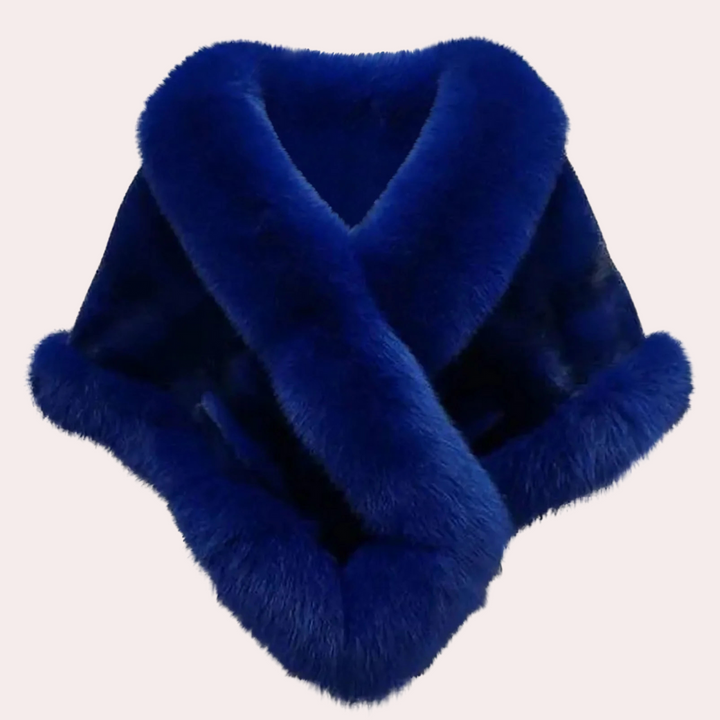 Blauer Kunstpelz-Schal, luxuriös, weich, modisches Accessoire, Winterkleidung, Damenmode.