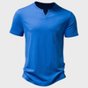 Blaues Herren-T-Shirt aus Baumwolle, V-Ausschnitt, kurzärmelig, modisch, bequem.