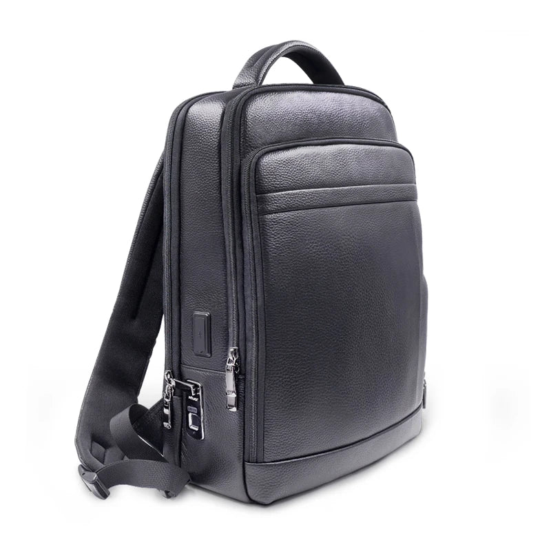 Premium-Lederrucksack mit Fingerabdruckschloss – Diebstahlsicherer Rucksack für Herren