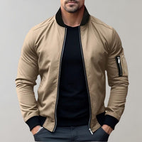 Herren Bomberjacke beige, Reißverschluss, modisch, Freizeitkleidung, Baumwolle, Herbstmode