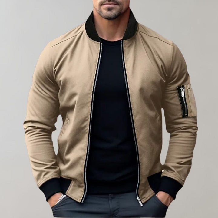 Herren Bomberjacke beige, Reißverschluss, modisch, Freizeitkleidung, Baumwolle, Herbstmode