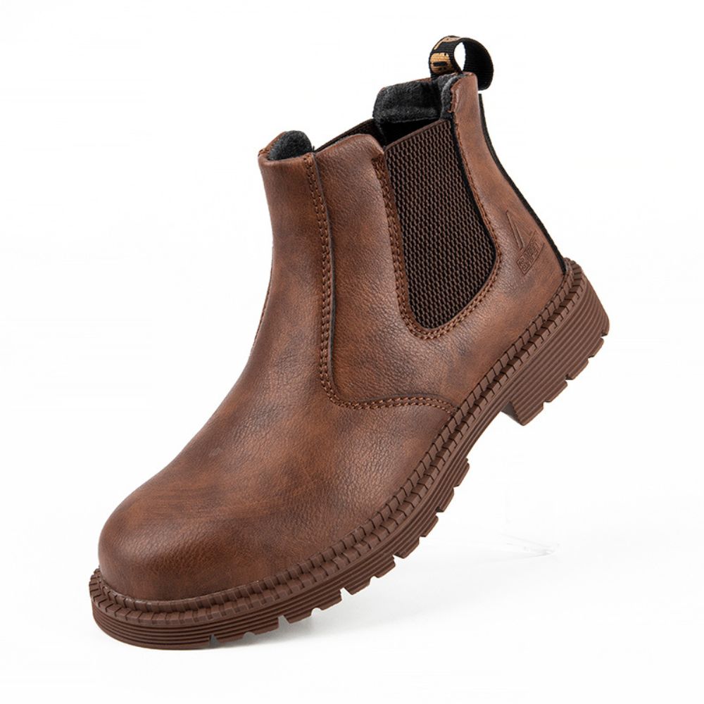 Brauner Chelsea-Boot aus Leder für Herren, rutschfeste Sohle, modisch und robust.