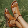 Braune Sandalen mit Keilabsatz aus Leder, Damenmode, bequem, Sommer, Outdoor.