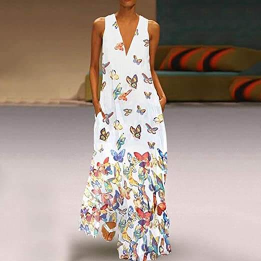 Trendy Ärmelloses Maxi-Sommerkleid mit Schmetterlingsmuster – Malia