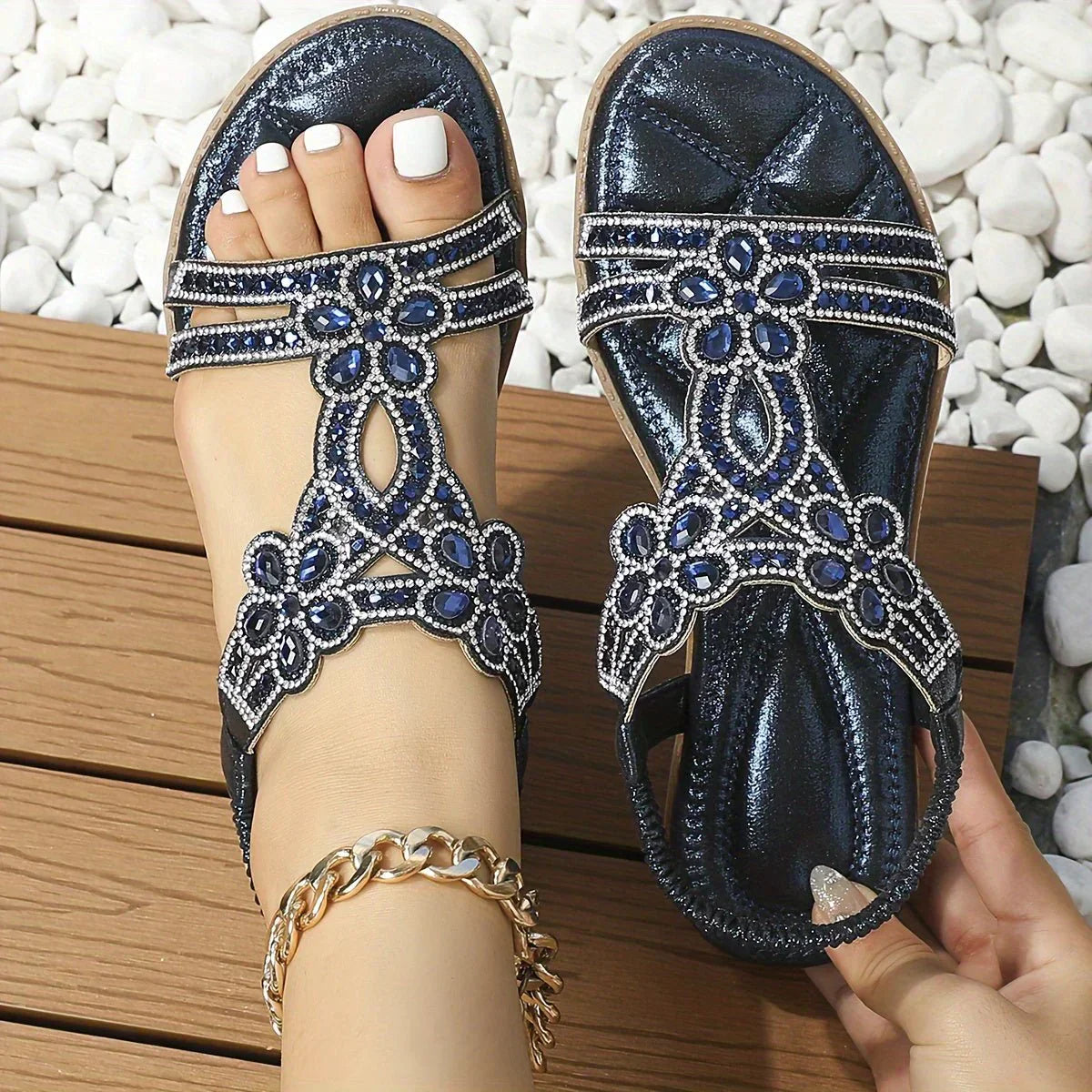Böhmische Strandsandalen mit elastischem Band – Naima