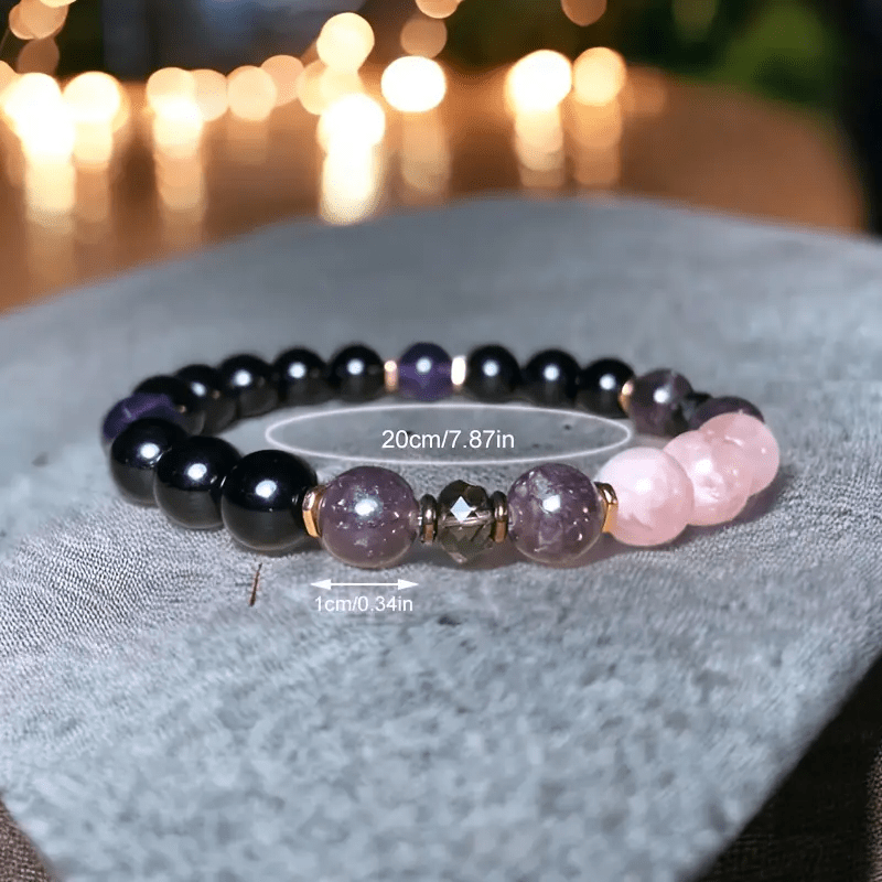 8mm Rosenquarz Obsidian Amethyst Perlenarmband - Aurora