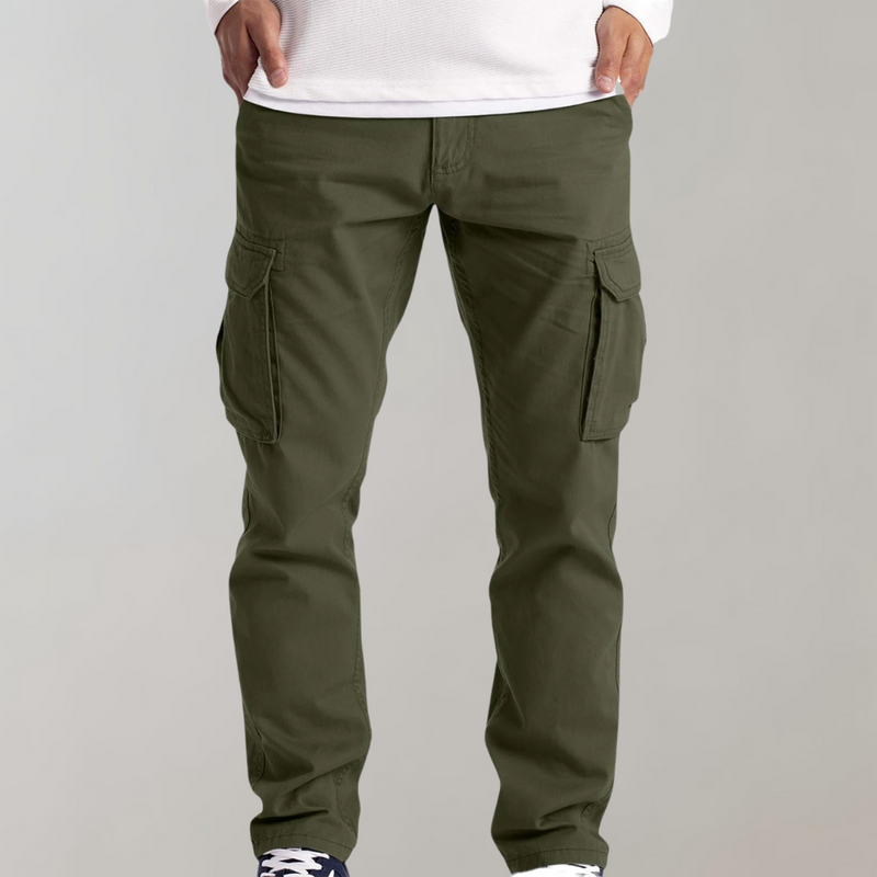Grüne Cargohose für Herren, Armeegrün, mit Seitentaschen, lässiger Stil, Baumwollmaterial.