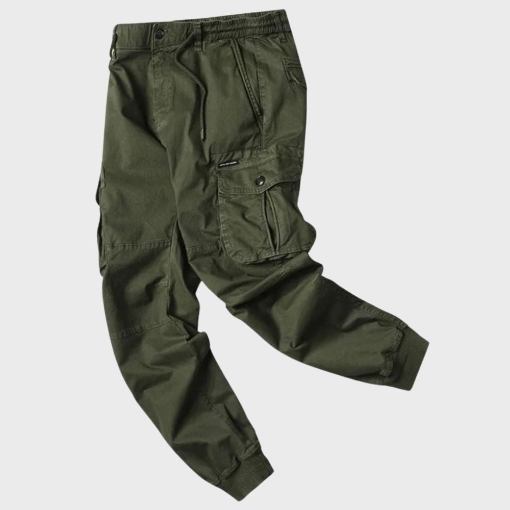 Grüne Cargo-Jogginghose für Herren, Baumwolle, mit Taschen, lässig, modisch.