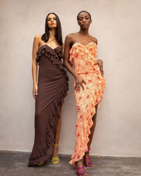 Chiffon maxi dress with ruffles and crossed neckline – Elenna