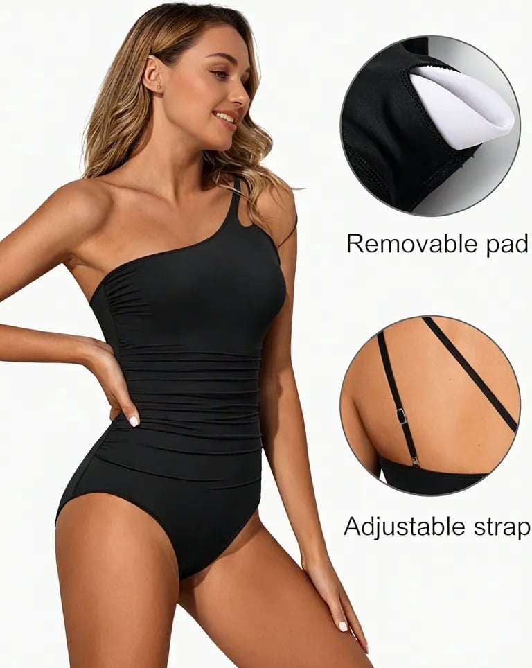 Damen Badeanzug mit Ein-Schulter-Design und Bauchkontrolle – Valeria