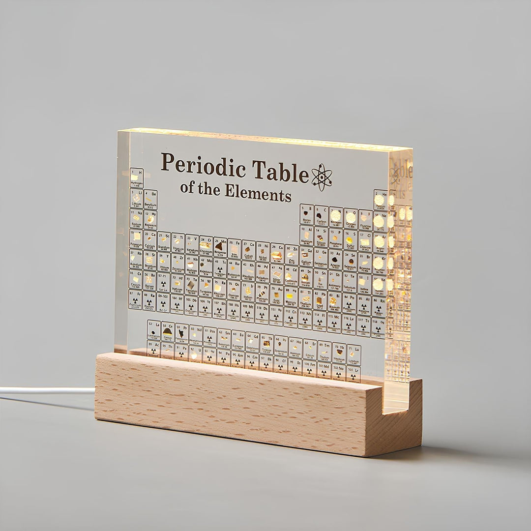 Erleuchtete Periodensystem mit echten Elementen - Elementa