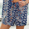 Damen-Shorts mit blauem Paisley-Muster, Sommermode, Freizeitkleidung, Baumwolle.