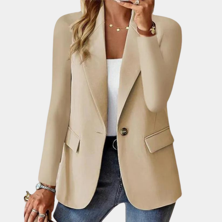 Damenblazer Apricot, eleganter Ein-Knopf, modisch, Business-Look, weiches Material.