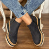 Damen Stiefeletten schwarz, Leder, Plateau, Reißverschluss, modisch, bequem, Jeans kombiniert.