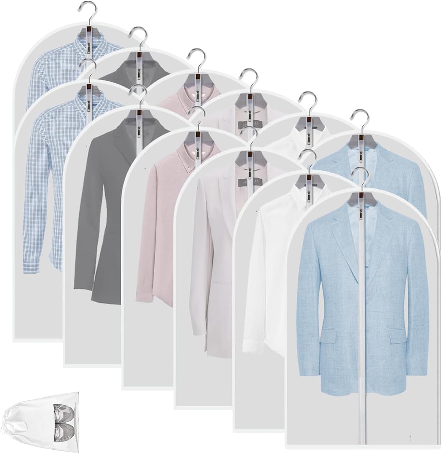 Klare PEVA-Kleideraufbewahrungstaschen – 12er-Pack Staubdichte Kleiderschützer – 1+1 GRATIS